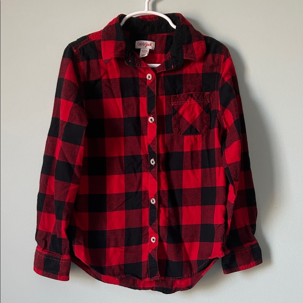Cat and Jack Plaid Flannel Button Down Shirt, Kids Size 7/8, Warm Kids Shirt